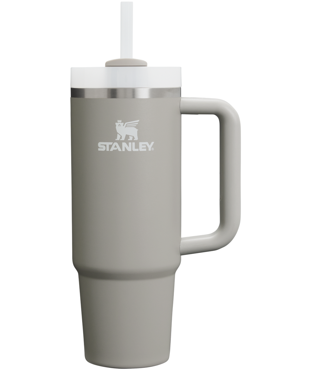 Splash-Resistant FlowState The Quencher H2.0 Flowstate Tumbler | Stanley Create D331C - Double-Wall Vacuum Insulated Travel Tumbler with Straw - Ash