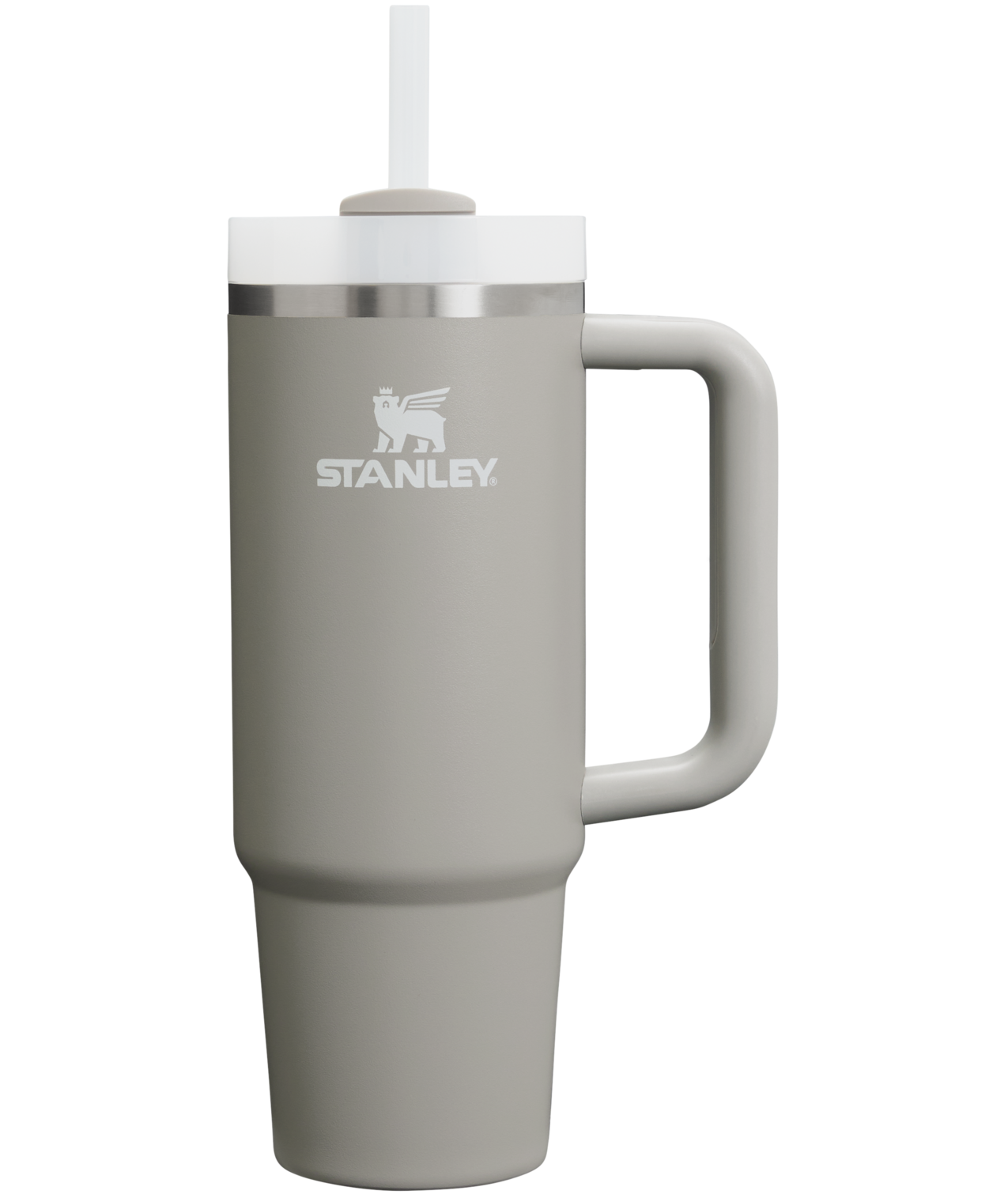 Splash-Resistant FlowState The Quencher H2.0 Flowstate Tumbler | Stanley Create D331C - Double-Wall Vacuum Insulated Travel Tumbler with Straw - Ash