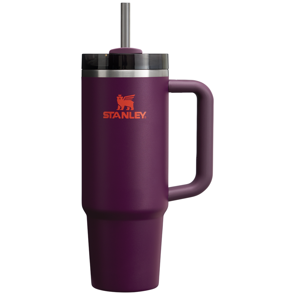 Splash-Resistant FlowState The Quencher H2.0 Flowstate Tumbler | Stanley Create D331C - Double-Wall Vacuum Insulated Travel Tumbler with Straw - Plum