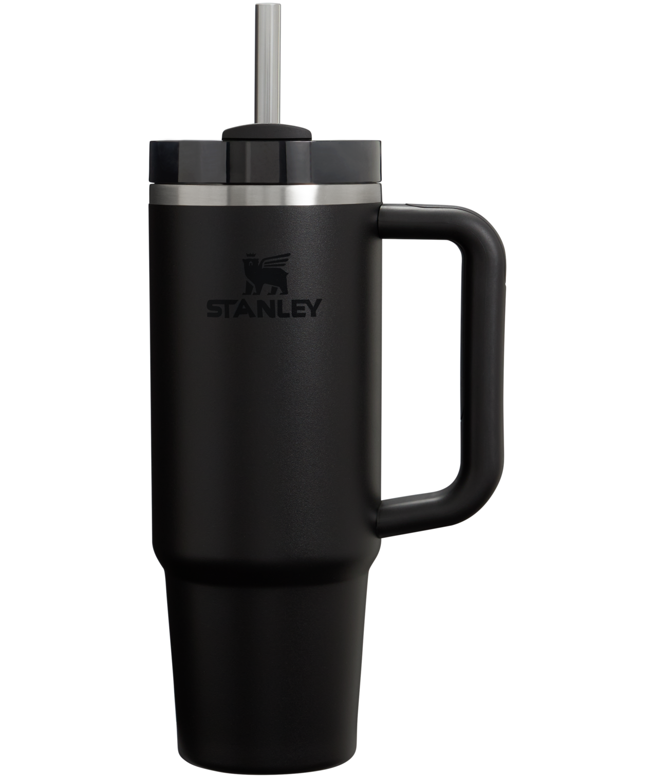 Splash-Resistant FlowState The Quencher H2.0 Flowstate Tumbler | Stanley Create D331C - Double-Wall Vacuum Insulated Travel Tumbler with Straw - Black 2.0