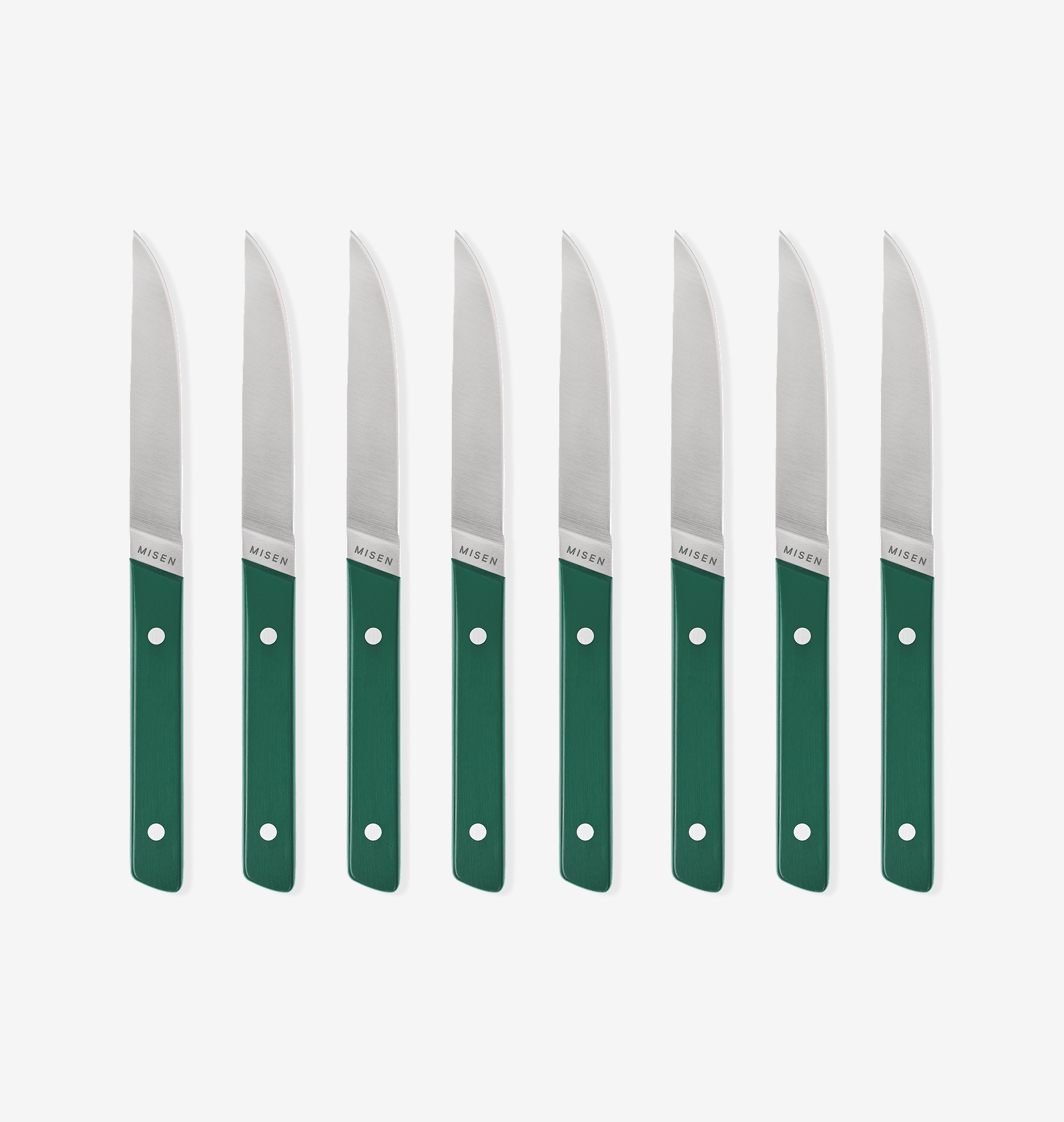 Misen steak knives set of 8 with green handles and stainless steel blades