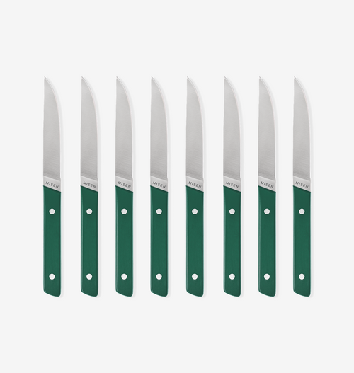 Misen steak knives set of 8 with green handles and stainless steel blades