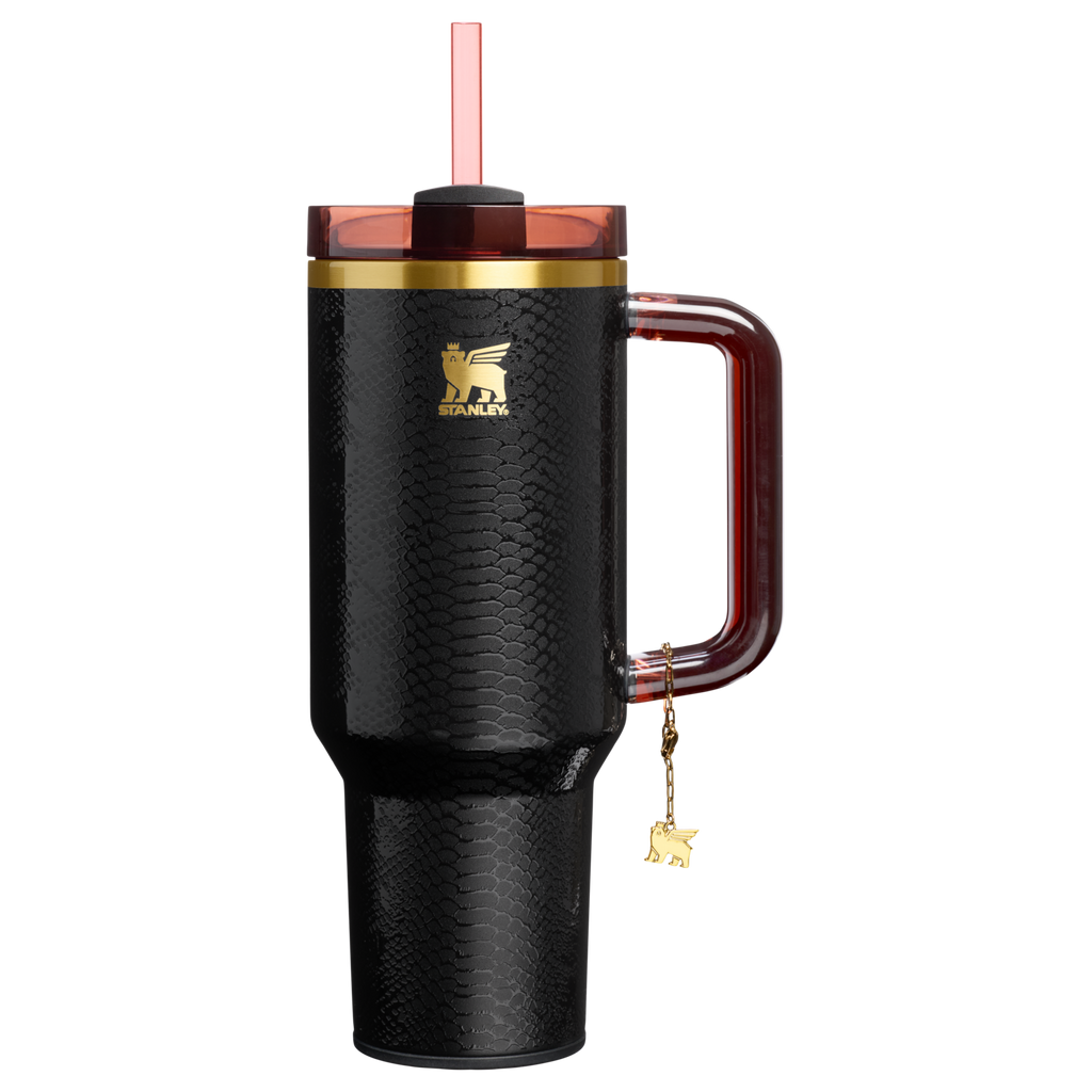 Splash-Resistant FlowState The Quencher Luxe H2.0 Flowstate Tumbler D170A - Double-Wall Vacuum Insulated Travel Tumbler with Straw - Black Snakeskin
