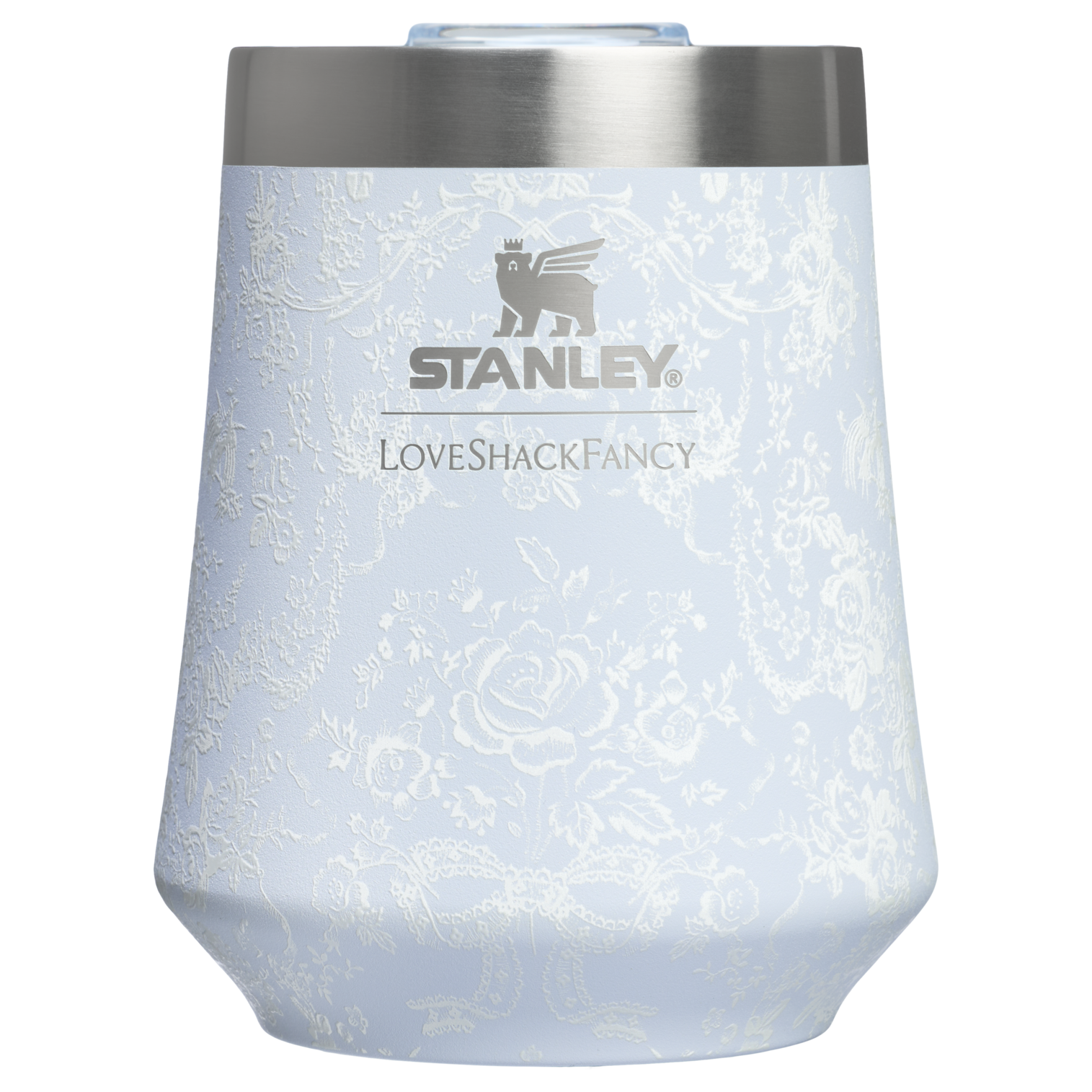 Premium Matte Stanley 1913 x LoveShackFancy Holiday Reserve Wine Tumbler D367F - Shatterproof Flavor-Preserving Cocktail Tumbler with Lid - Toscana Toile Alpine Blue