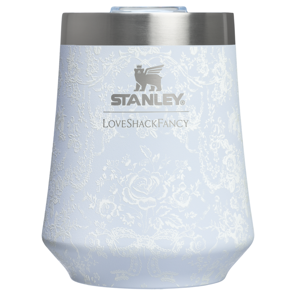 Premium Matte Stanley 1913 x LoveShackFancy Holiday Reserve Wine Tumbler D204X - Shatterproof Flavor-Preserving Cocktail Tumbler with Lid - Toscana Toile Alpine Blue