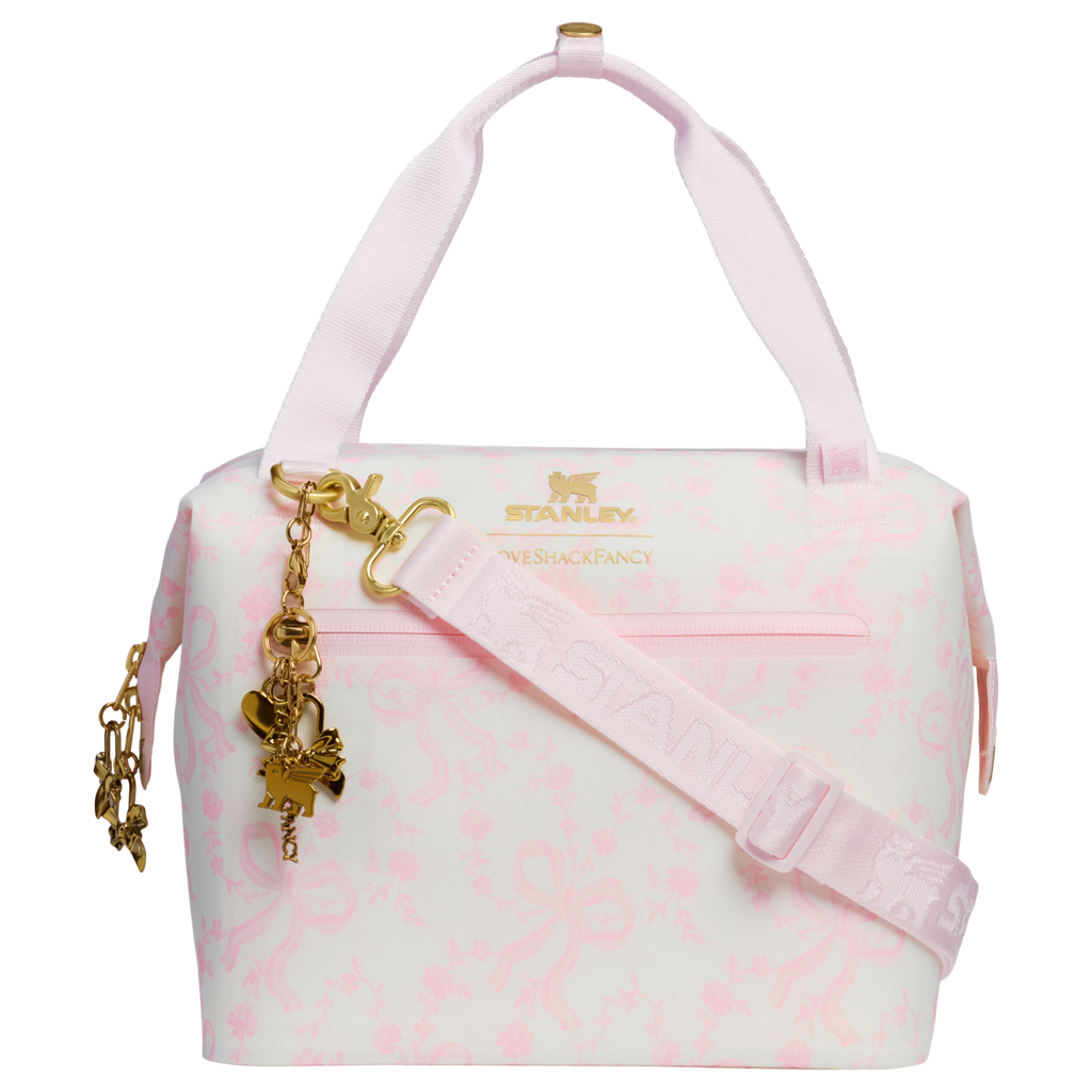 Portable Mini Stanley 1913 x LoveShackFancy Holiday All Day Julienne Mini Cooler D194V - Julienne Series Portable Picnic Chiller Tote - Coquette Bow Winter Ice