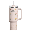 Insulated Travel The Quencher H2.0 Flowstate Tumbler D362R - Double-Wall Vacuum Insulated Travel Tumbler with Straw - Rose Quartz Bouquets