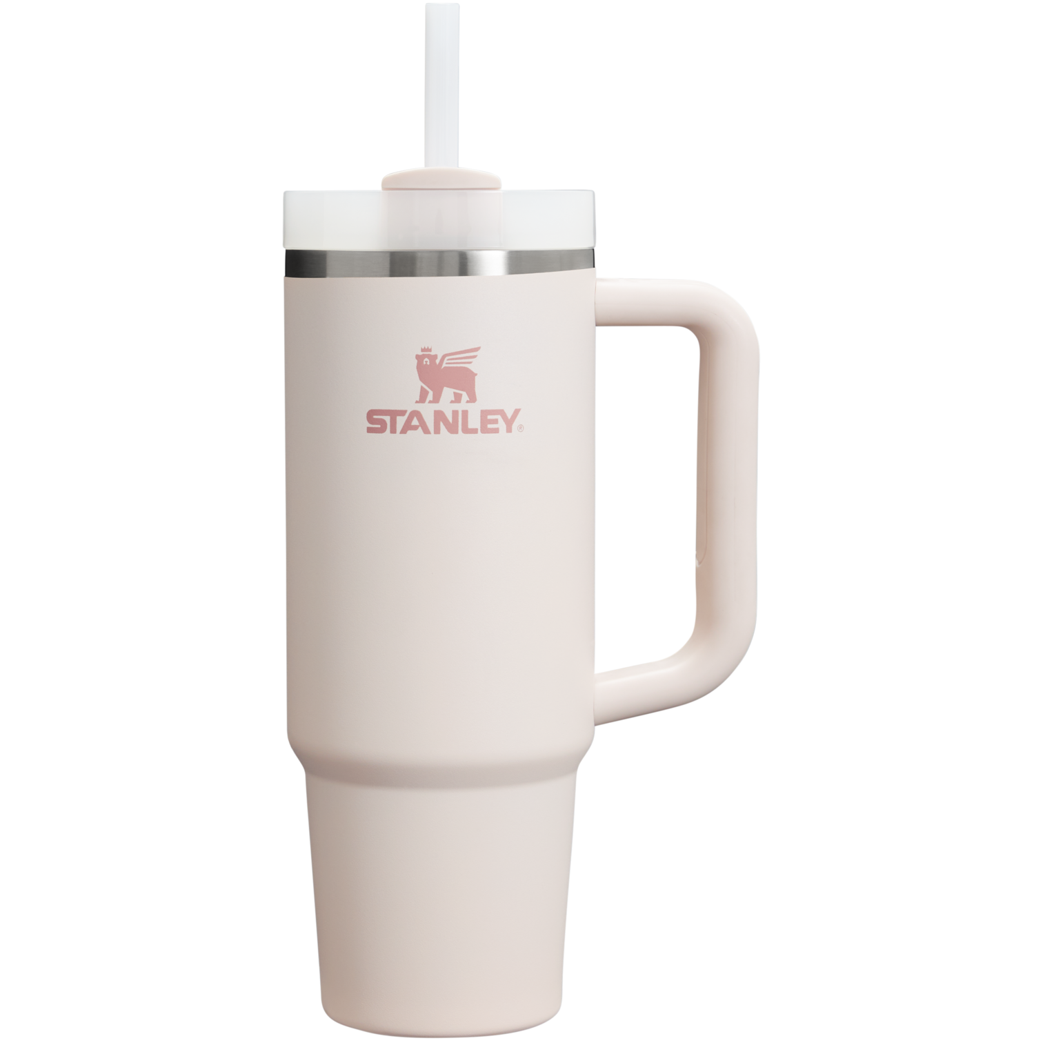 Splash-Resistant FlowState The Quencher H2.0 Flowstate Tumbler | Stanley Create D331C - Double-Wall Vacuum Insulated Travel Tumbler with Straw - Rose Quartz 2.0