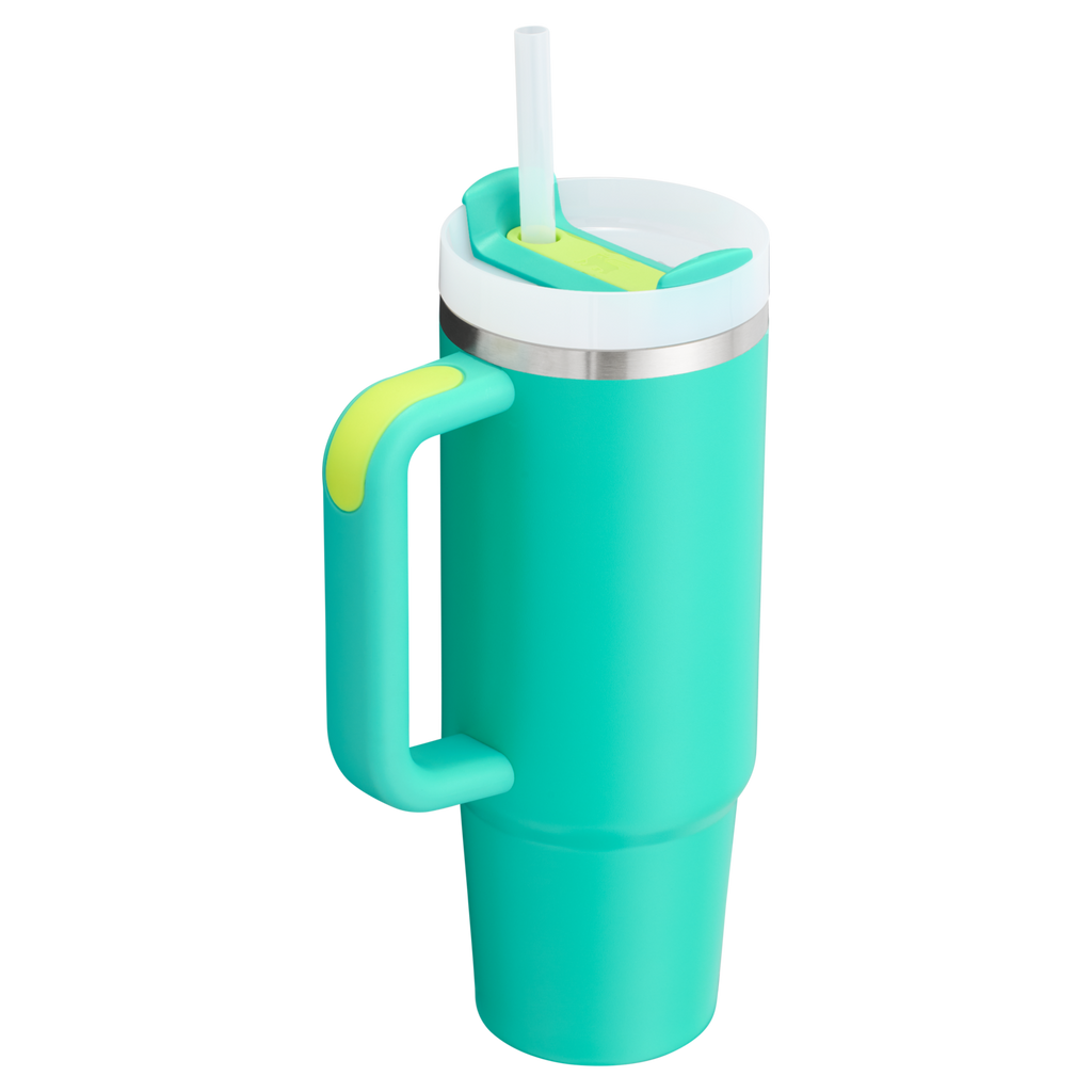 Splash-Resistant FlowState The Quencher H2.0 Flowstate Tumbler | Stanley Create D331C - Double-Wall Vacuum Insulated Travel Tumbler with Straw Detail