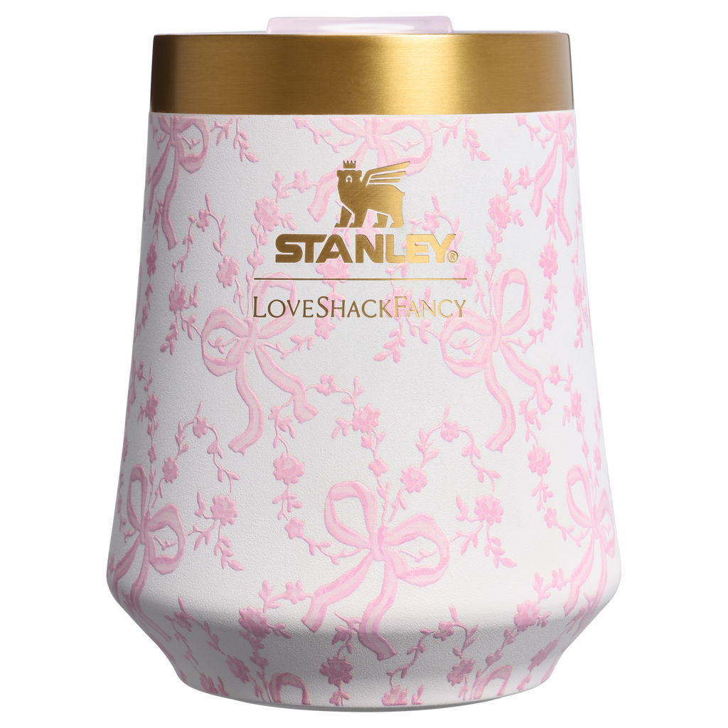 Premium Matte Stanley 1913 x LoveShackFancy Holiday Reserve Wine Tumbler D204X - Shatterproof Flavor-Preserving Cocktail Tumbler with Lid - Coquette Bow Chantilly