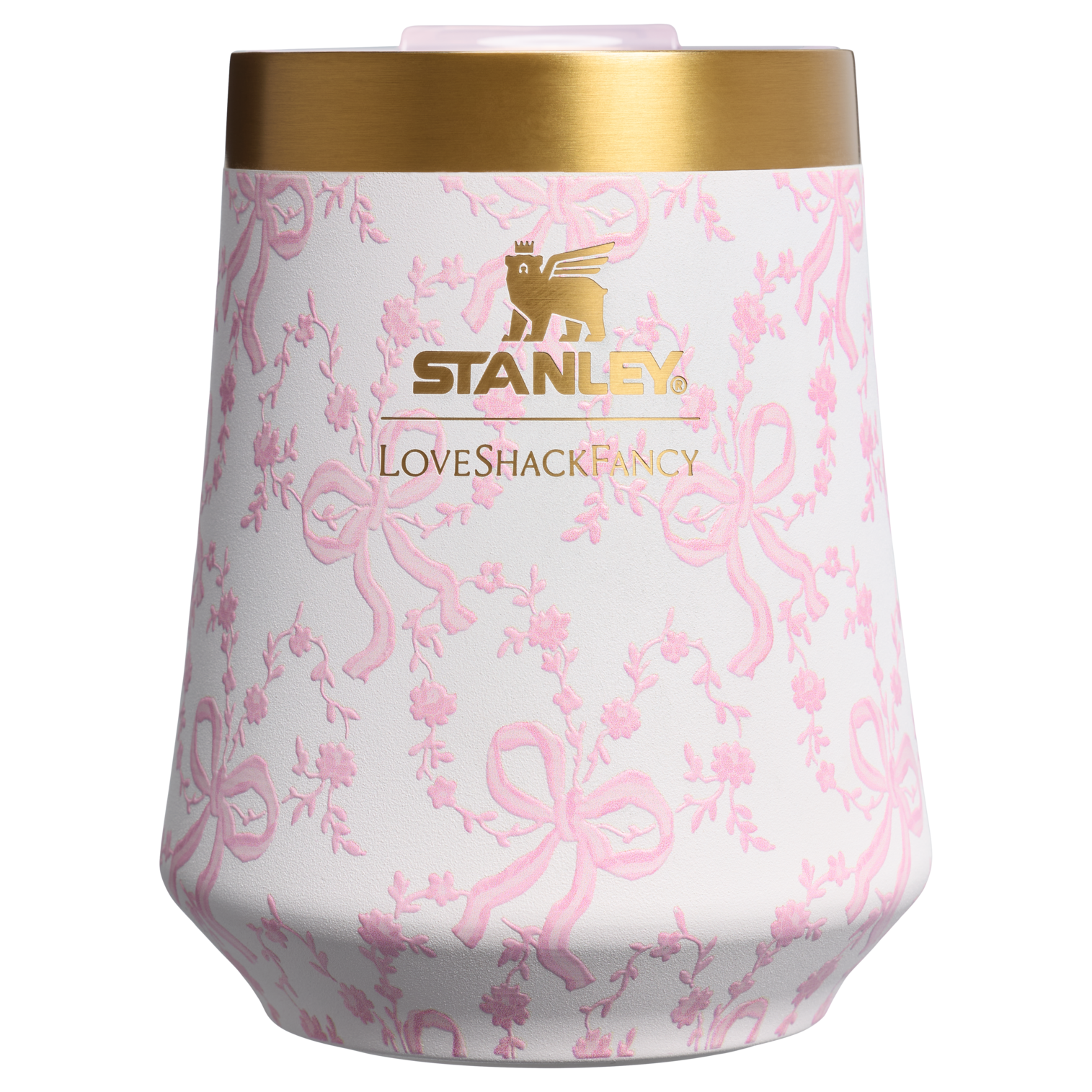 Premium Matte Stanley 1913 x LoveShackFancy Holiday Reserve Wine Tumbler D204X - Shatterproof Flavor-Preserving Cocktail Tumbler with Lid - Coquette Bow Chantilly