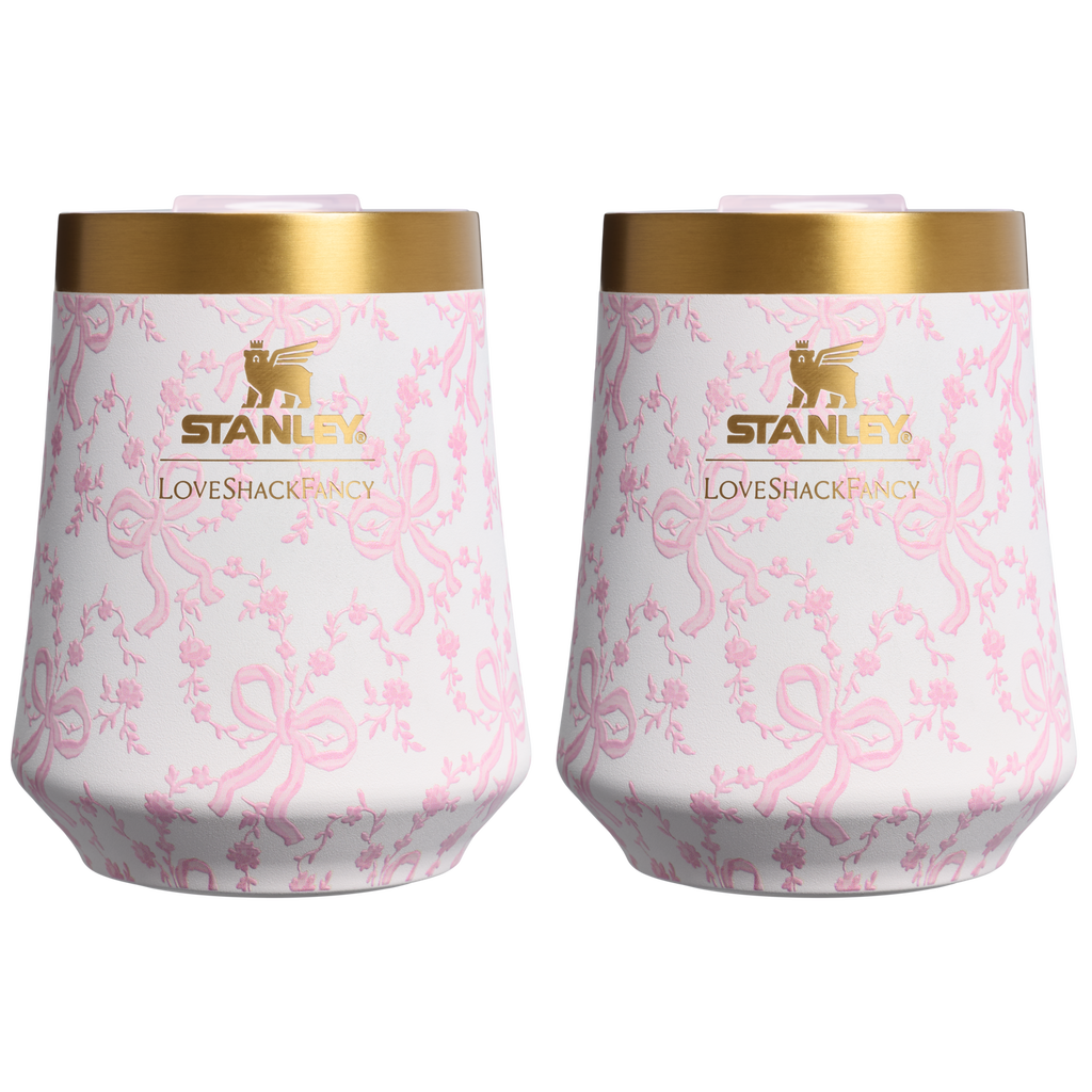 Elegant Stemless Stanley 1913 x LoveShackFancy Holiday The Reserve Wine Tumbler Set | 2-pack D205C - Elegant Stemless Vacuum Insulated Wine Tumbler - Coquette Bow Chantilly