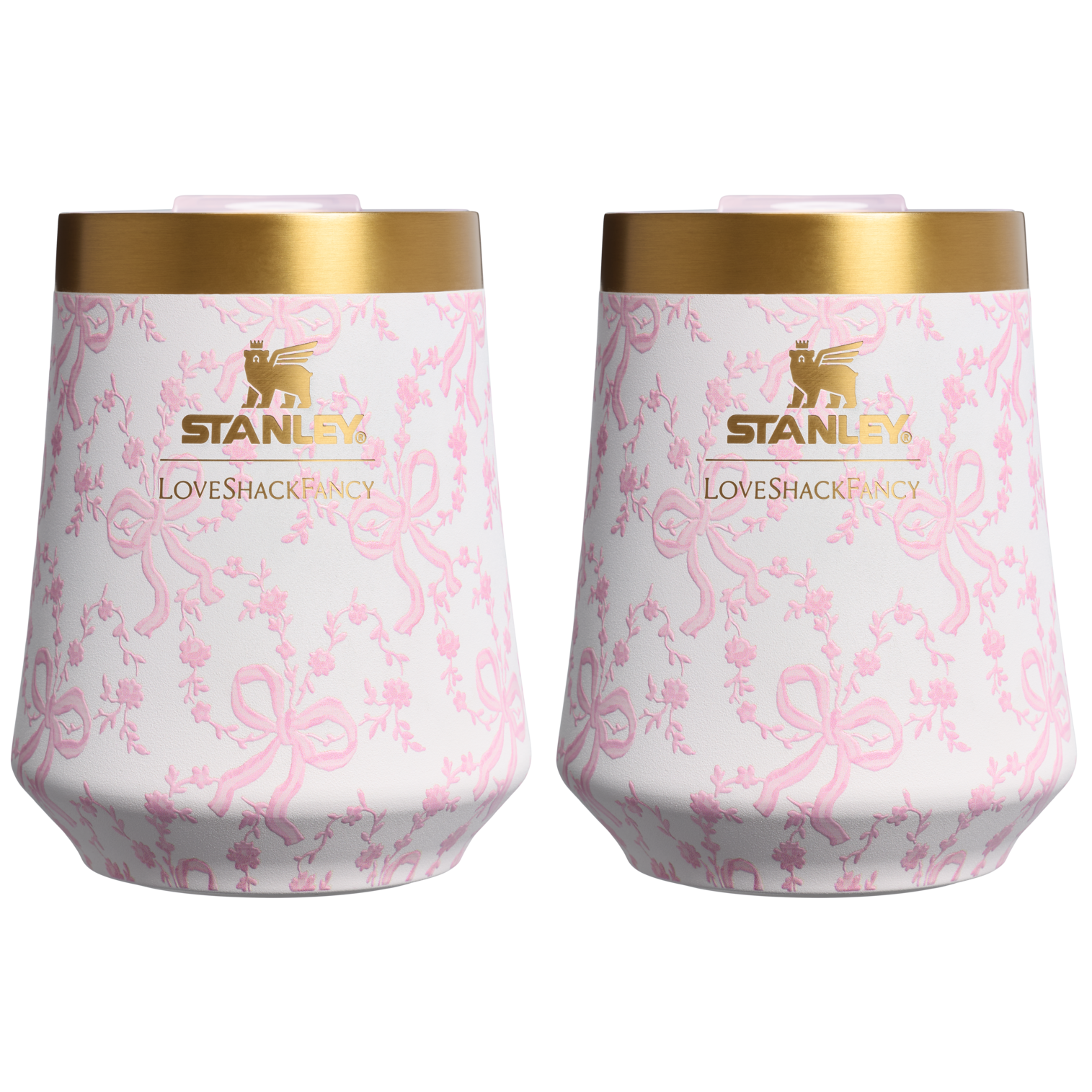 Elegant Stemless Stanley 1913 x LoveShackFancy Holiday The Reserve Wine Tumbler Set | 2-pack D205C - Elegant Stemless Vacuum Insulated Wine Tumbler - Coquette Bow Chantilly