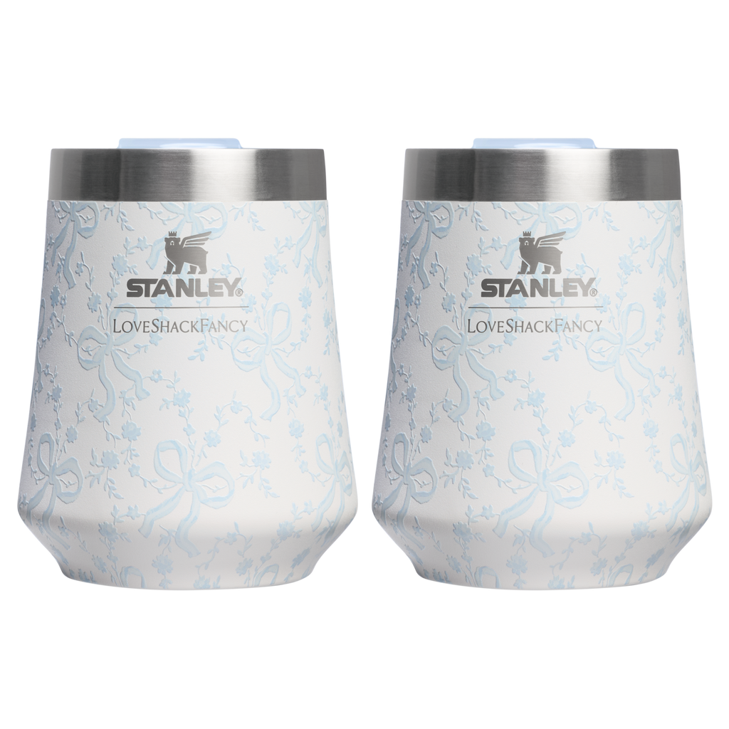 Elegant Stemless Stanley 1913 x LoveShackFancy Holiday The Reserve Wine Tumbler Set | 2-pack D205C - Elegant Stemless Vacuum Insulated Wine Tumbler - Coquette Bow Winter Ice
