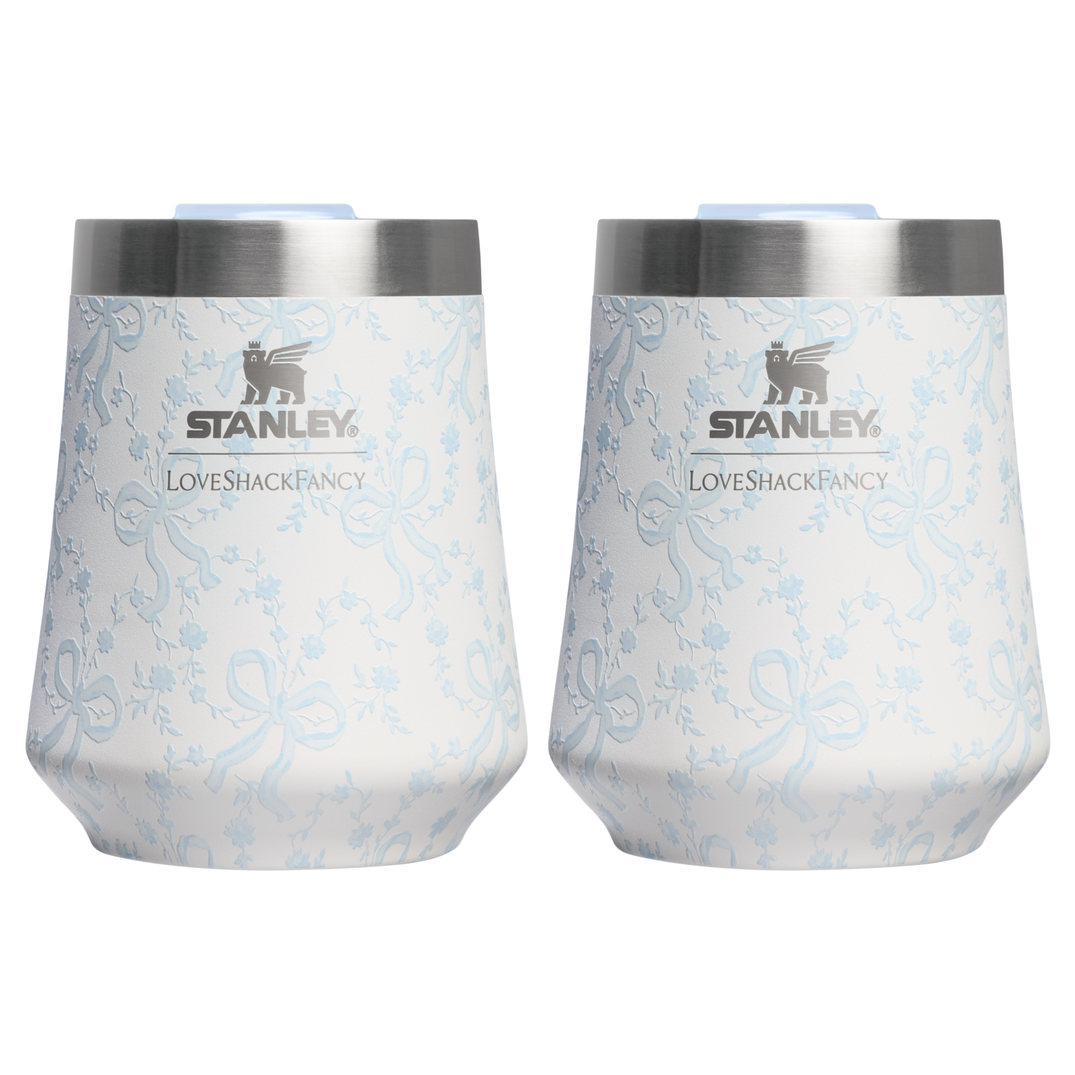 Elegant Stemless Stanley 1913 x LoveShackFancy Holiday The Reserve Wine Tumbler Set | 2-pack D205C - Elegant Stemless Vacuum Insulated Wine Tumbler - Coquette Bow Winter Ice