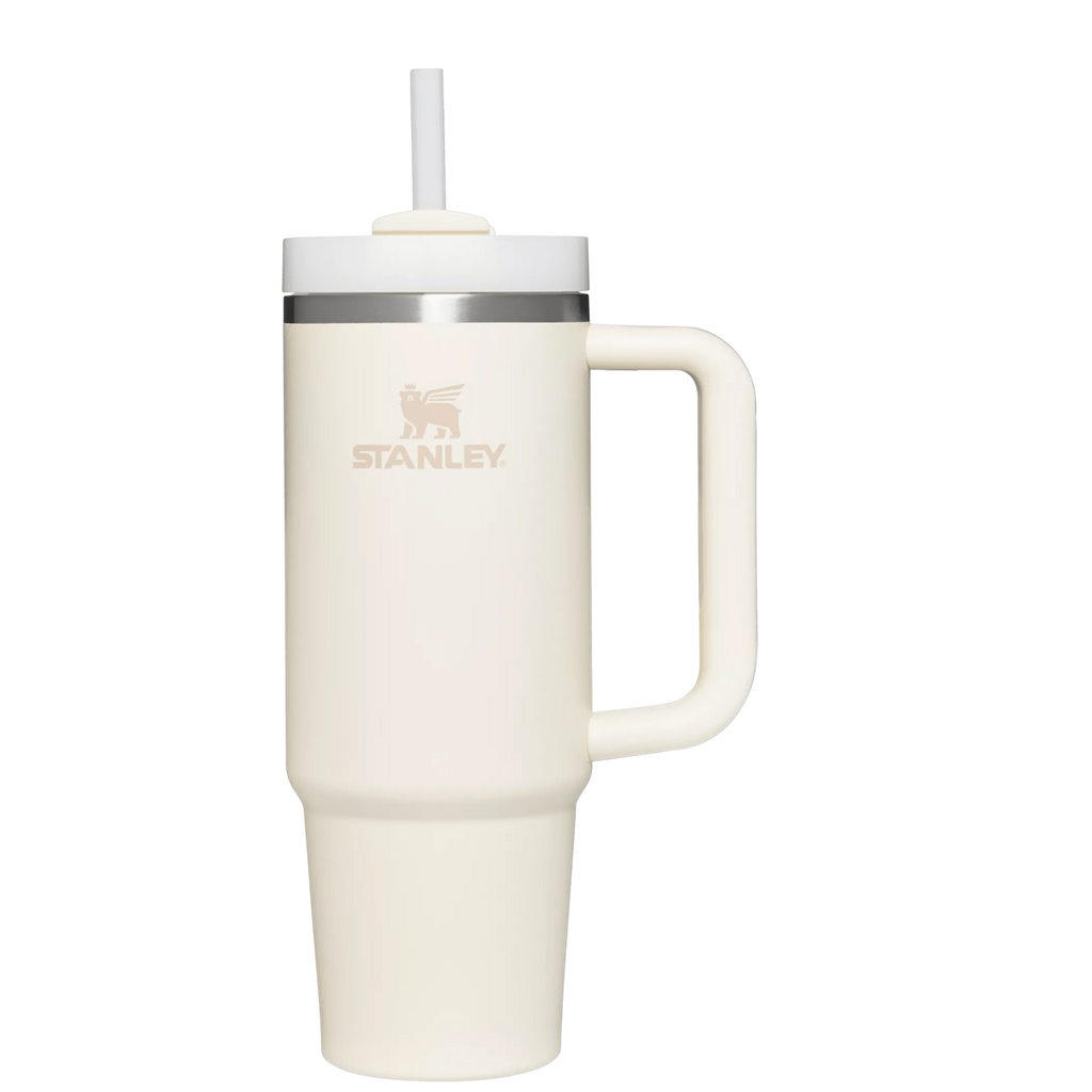 Splash-Resistant FlowState The Quencher H2.0 Flowstate Tumbler | Stanley Create D331C - Double-Wall Vacuum Insulated Travel Tumbler with Straw - Cream